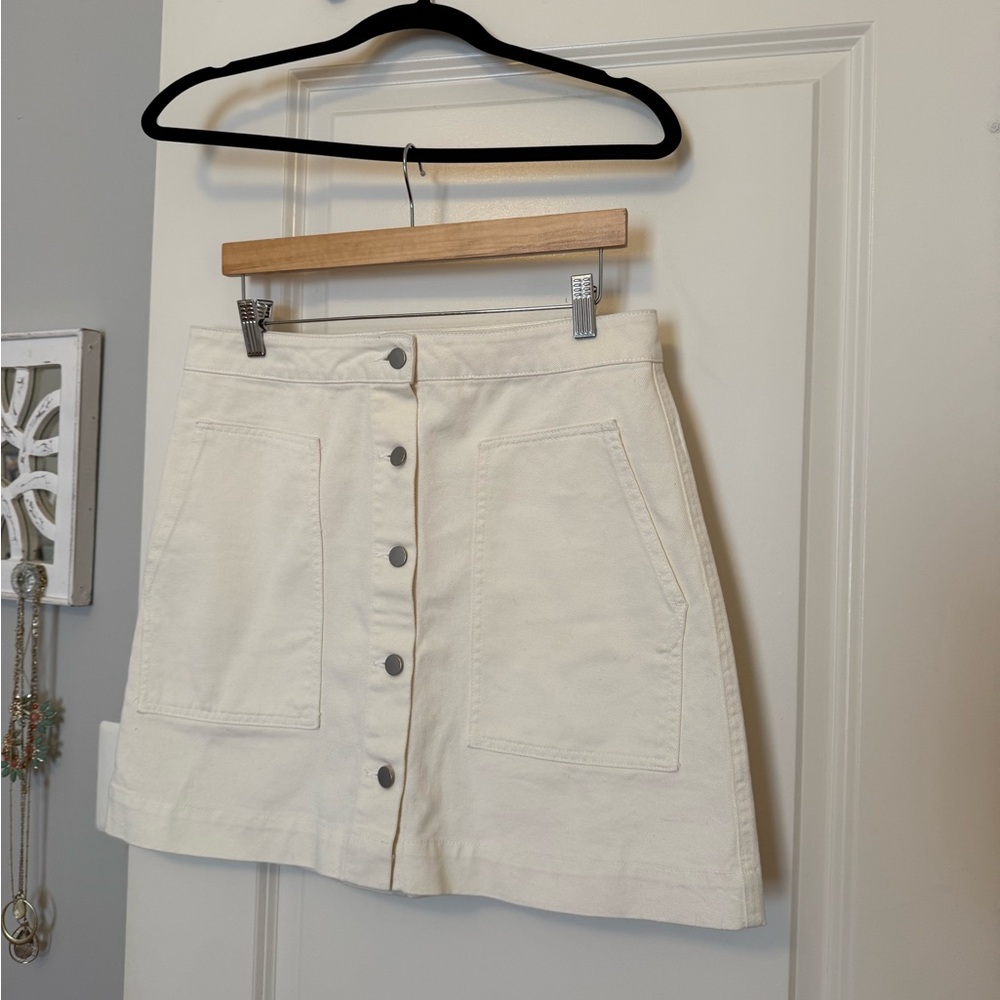Miami Cream Denim Skirt with Buttons